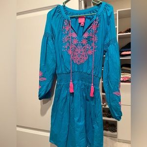 Lilly Pulitzer euc blue pink embroidered dress